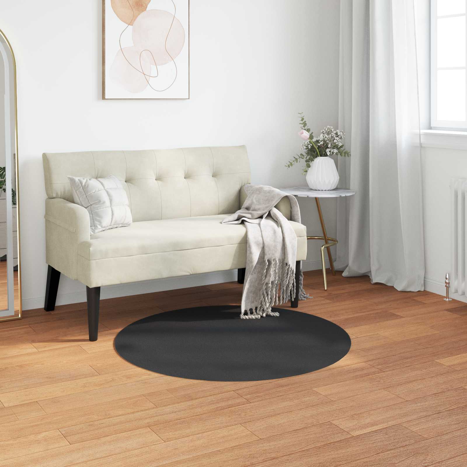 Faux Kanin Pels Tæppe Olite Sort ø 100 Cm Polyester - Vidaxl