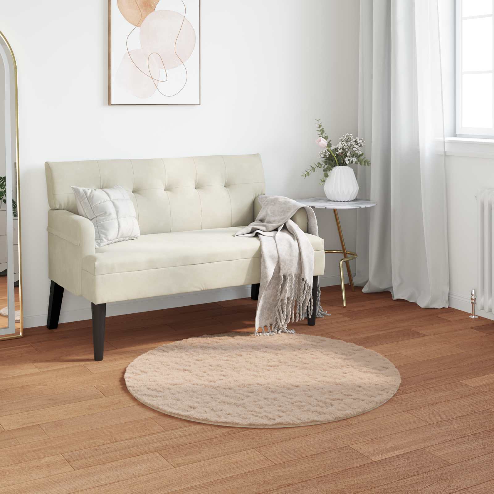 Faux Kanin Pels Tæppe Olite Gråbrun ø 100 Cm Polyester - Vidaxl