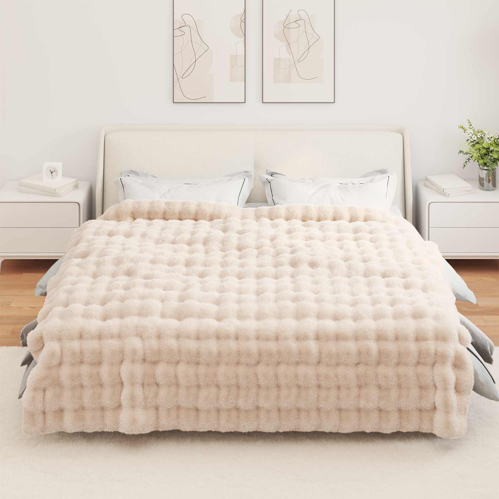 Skridsikker tæppe / køkkenklud af kunstig kaninpels Olite Beige