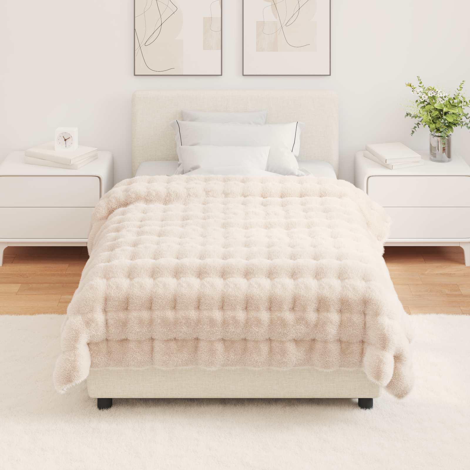 Faux Kanin Pels Tæppe 4 pcs Beige 130 x 150 cm Polyester