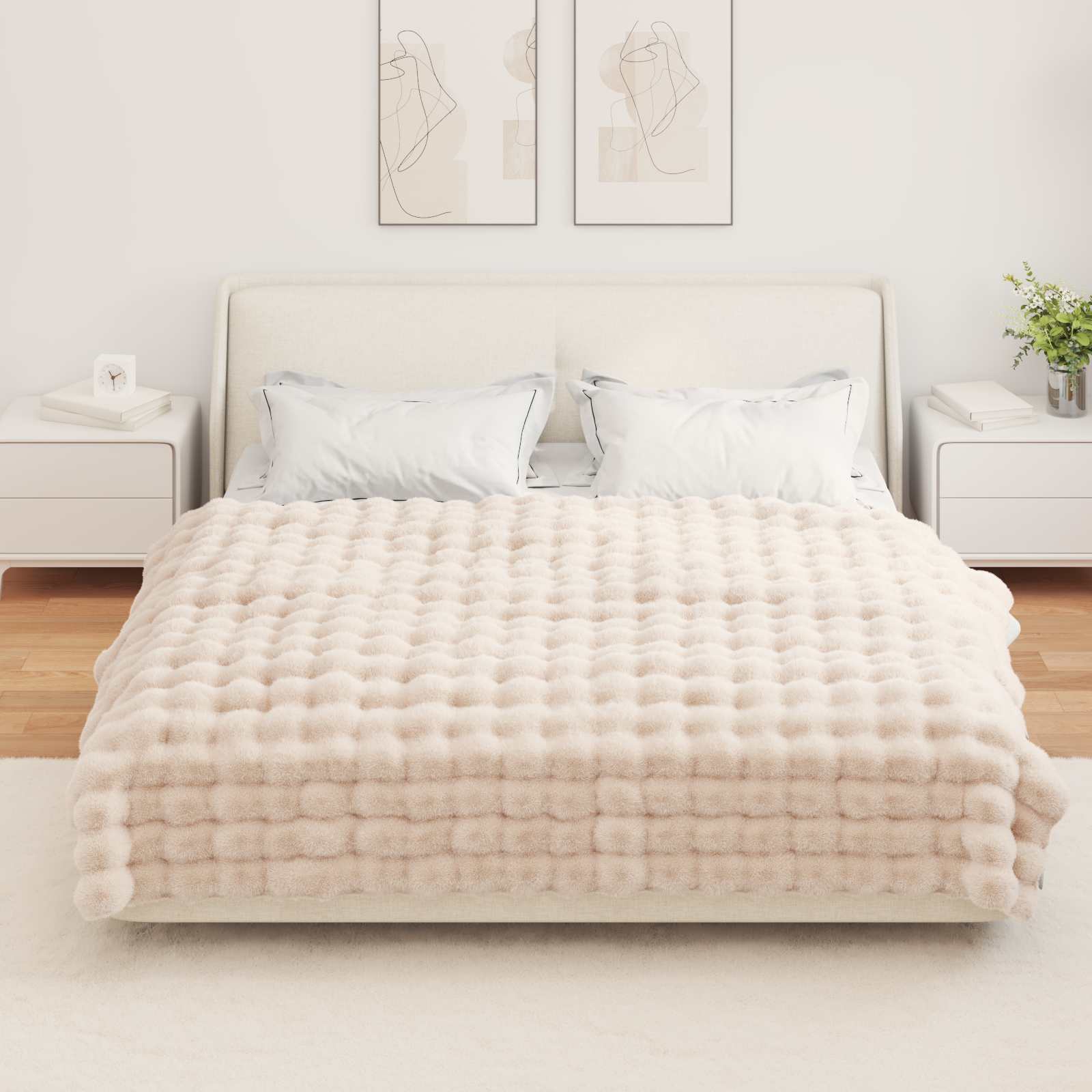 Faux Kanin Pels Tæppe 4 pcs Beige 150 x 220 cm Polyester