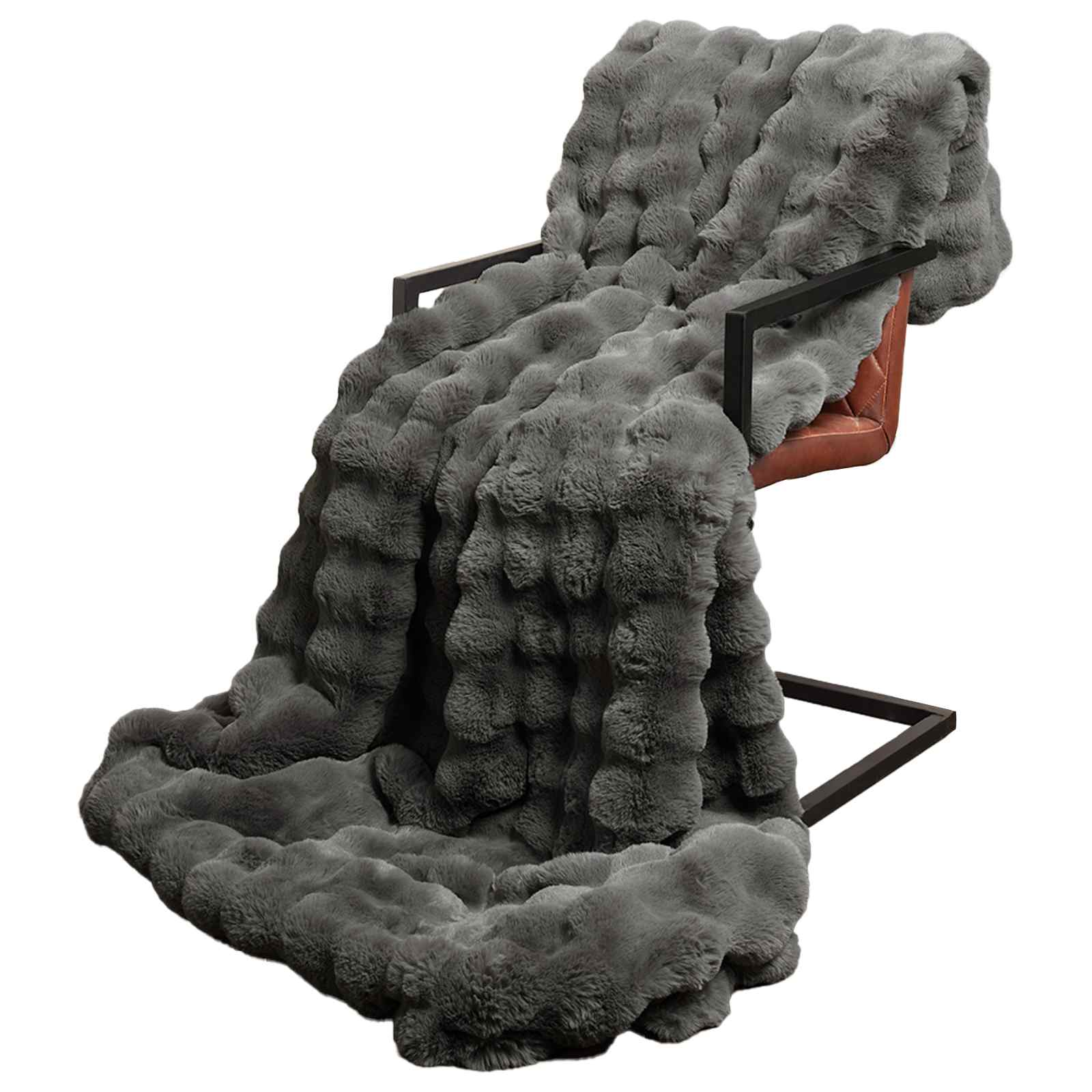 Faux Kanin Pels Tæppe 4 pcs Mørkegrå 130 x 150 cm Polyester