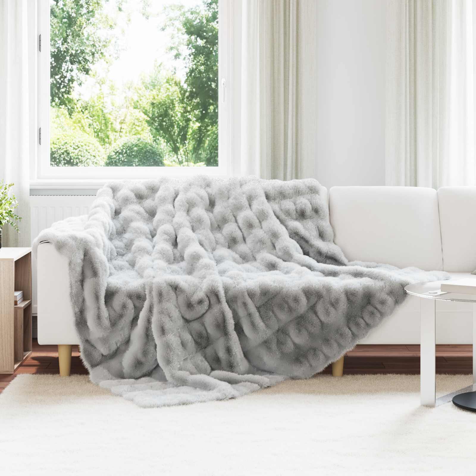 Faux Kanin Pels Tæppe 4 pcs Grå 220 x 240 cm Polyester