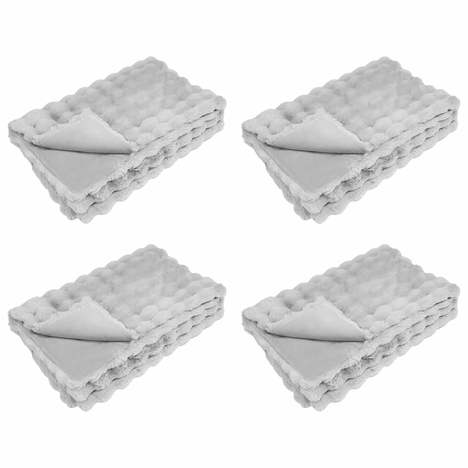 Faux Kanin Pels Tæppe 4 pcs Grå 240 x 270 cm Polyester