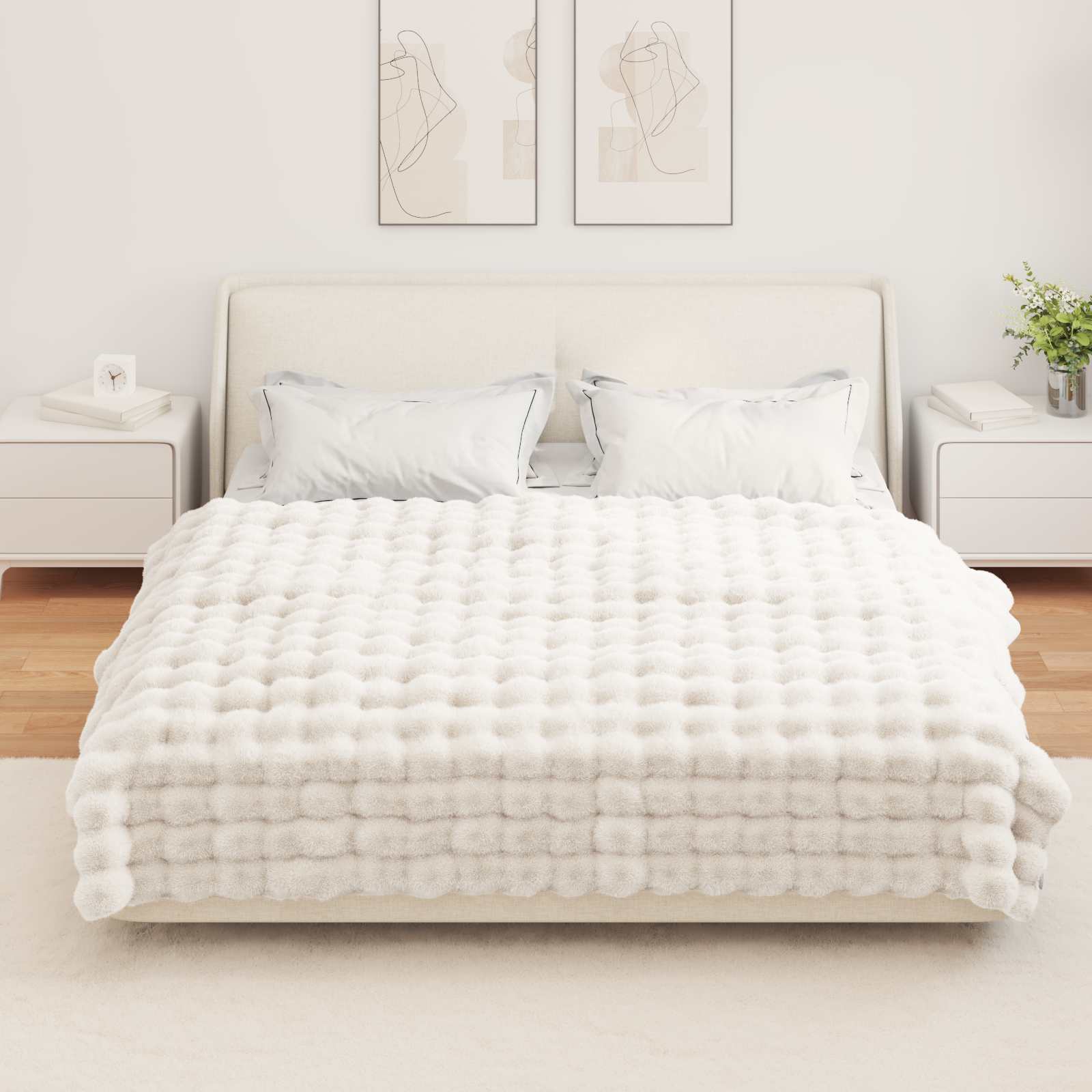 Faux Kanin Pels Tæppe 4 pcs Hvid 150 x 220 cm Polyester