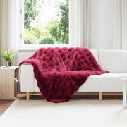 Faux Kanin Pels Tæppe 4 pcs Bordeaux Rød 130 x 150 cm Polyester