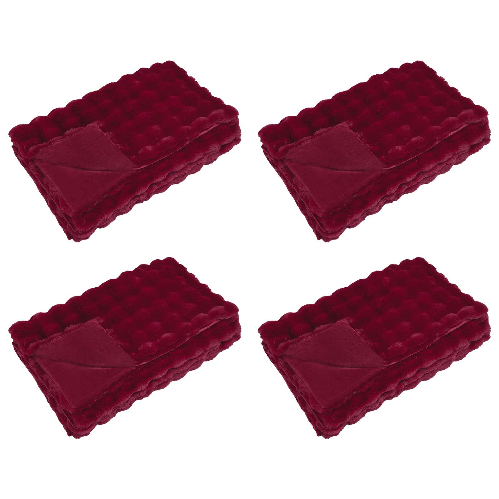 Faux Kanin Pels Tæppe 4 pcs Bordeaux Rød 240 x 270 cm Polyester