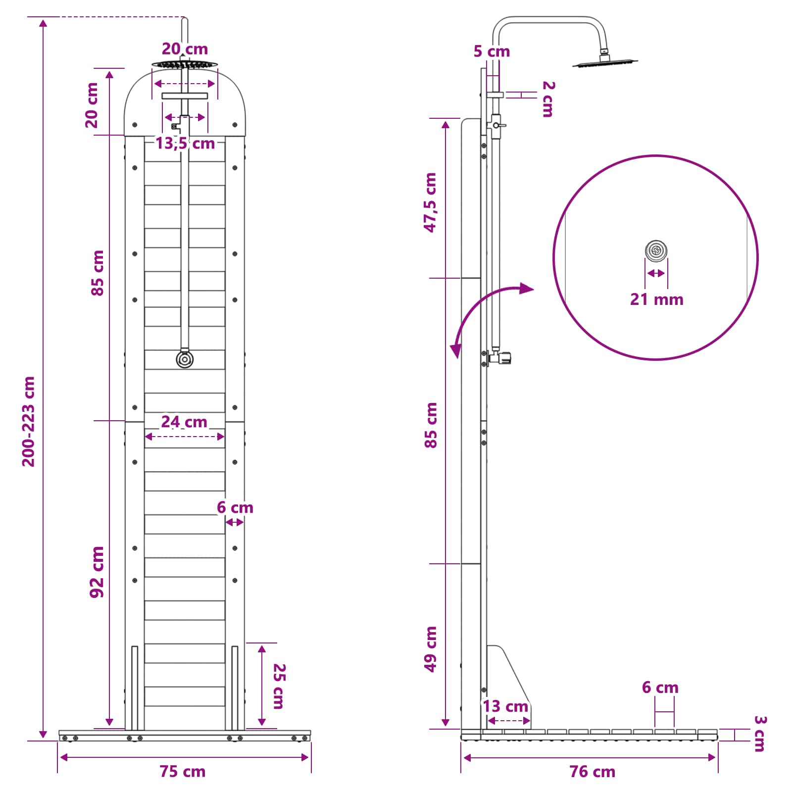 Udendørs bruser 223 cm Massivt fyrretræ og rustfrit stål