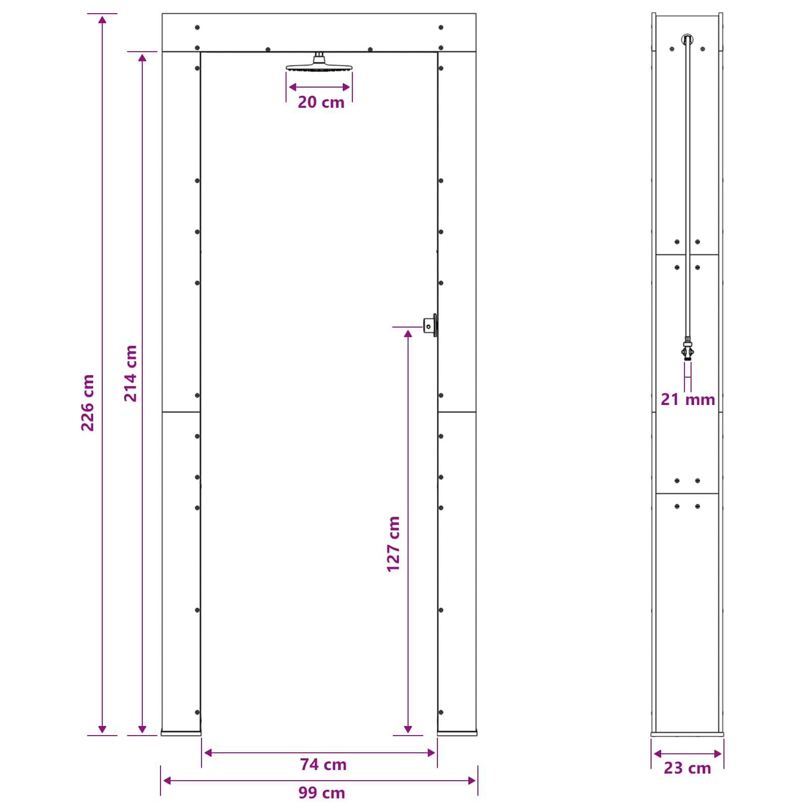 Udendørs bruser 226 cm Massivt fyrretræ og rustfrit stål Hvid