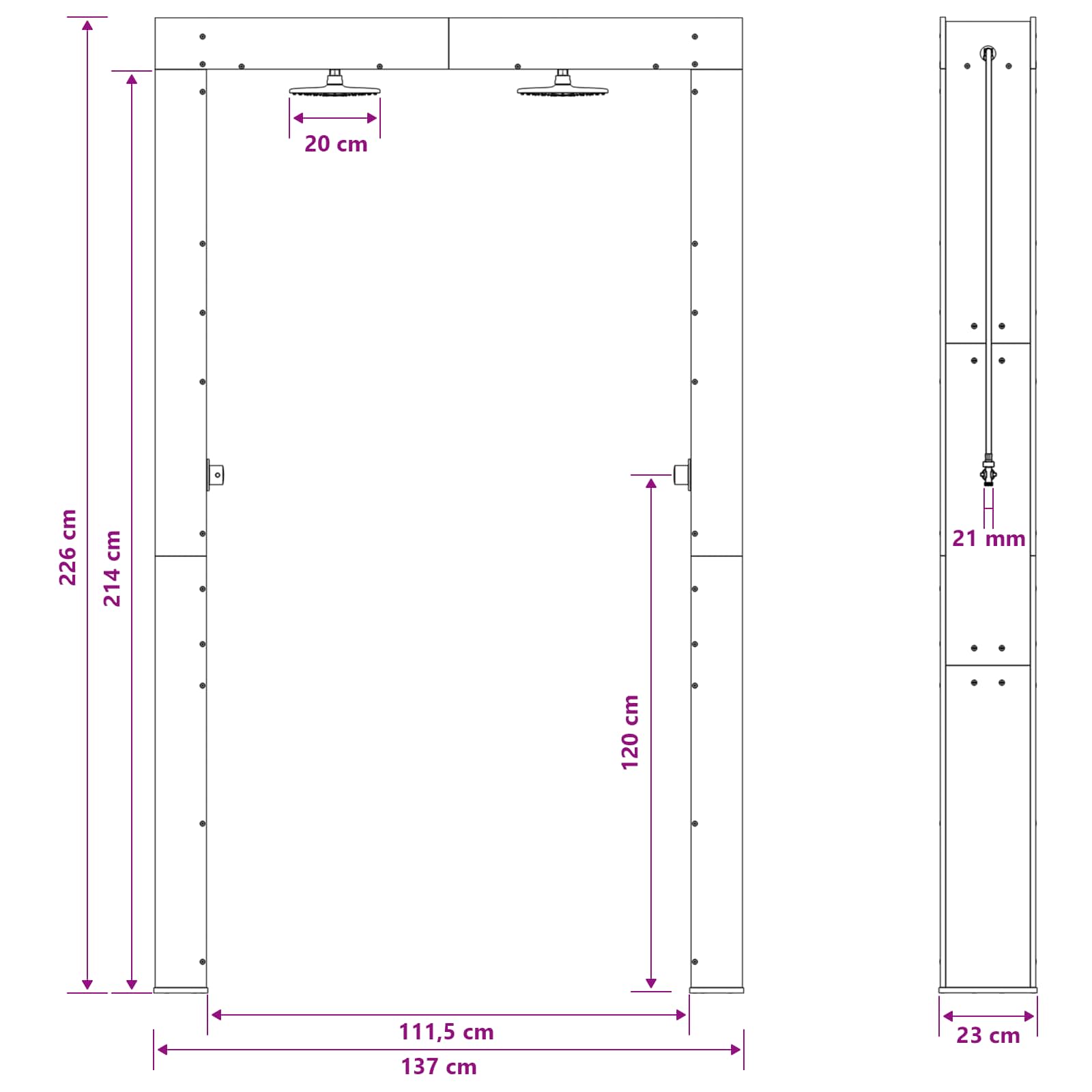 Udendørs bruser 226 cm Massivt fyrretræ og rustfrit stål Hvid