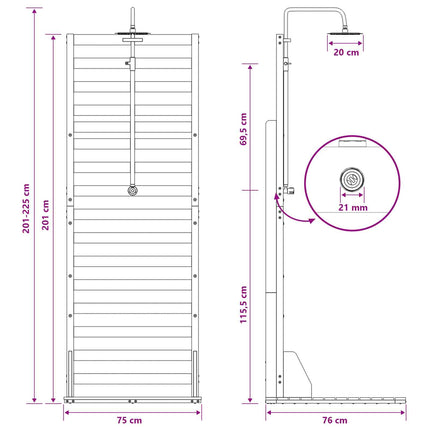 Udendørs bruser 225 cm Massiv Douglas træ og rustfrit stål