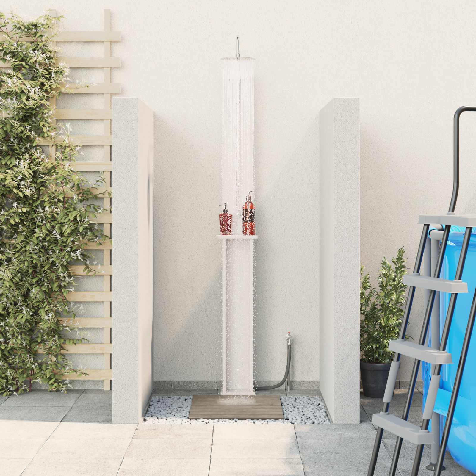 Udendørs bruser 246 cm Massivt fyrretræ og rustfrit stål Hvid
