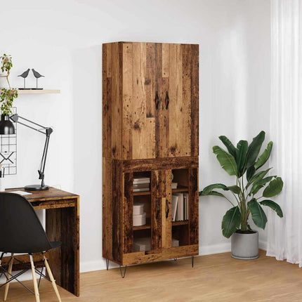 Highboard 2 pcs Gammelt træ Konstrueret træ og glas