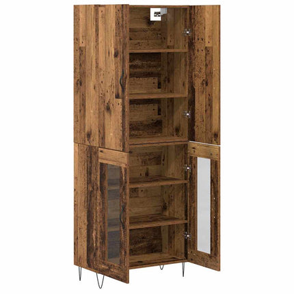 Highboard 2 pcs Gammelt træ Konstrueret træ og glas
