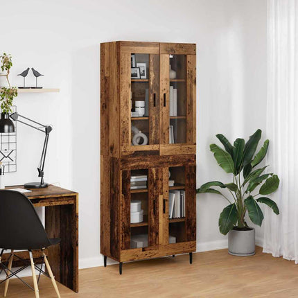 Highboard 2 pcs Gammelt træ Ingeniørtræ og glas