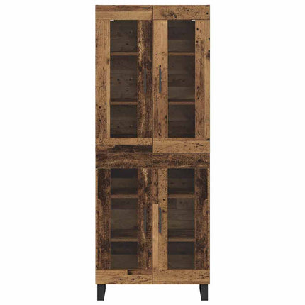 Highboard 2 pcs Gammelt træ Ingeniørtræ og glas