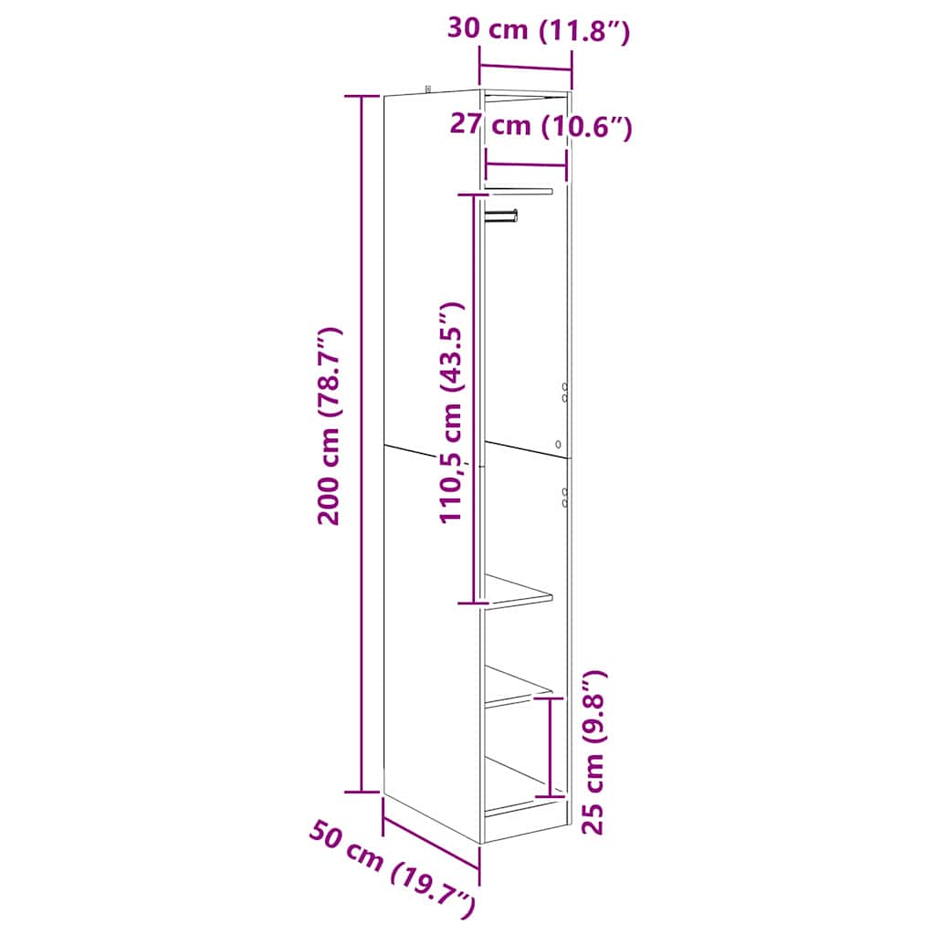 Garderobeskab Sort eg 50 x 30 x 200 cm Konstrueret træ