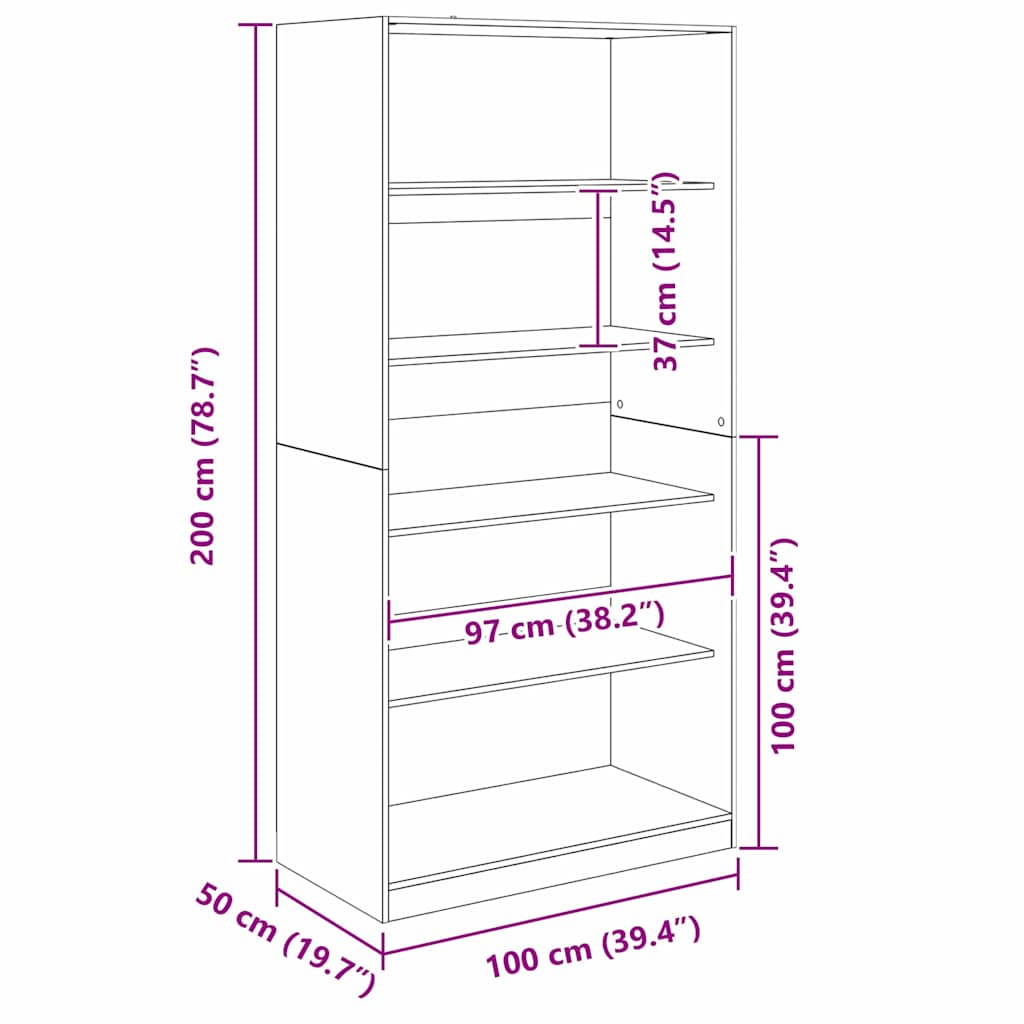 Garderobeskab Sort eg 100 x 50 x 200 cm Konstrueret træ