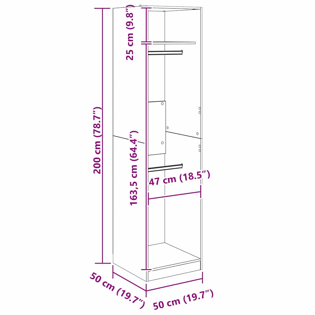 Garderobeskab Sort eg 50 x 50 x 200 cm Konstrueret træ