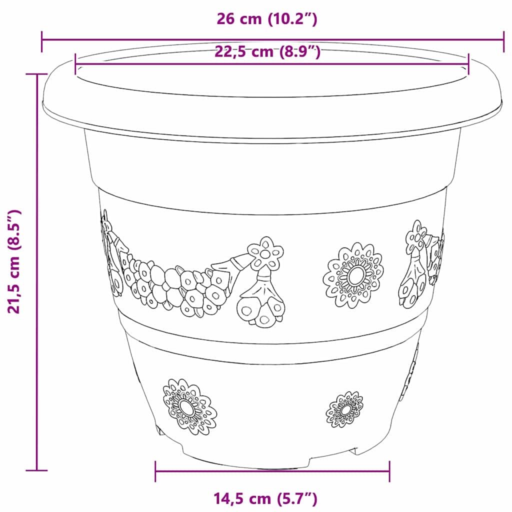 Rund Blomsterpotte 6 pcs Mursten Rød Ø 26 x 21.5 cm Plastik