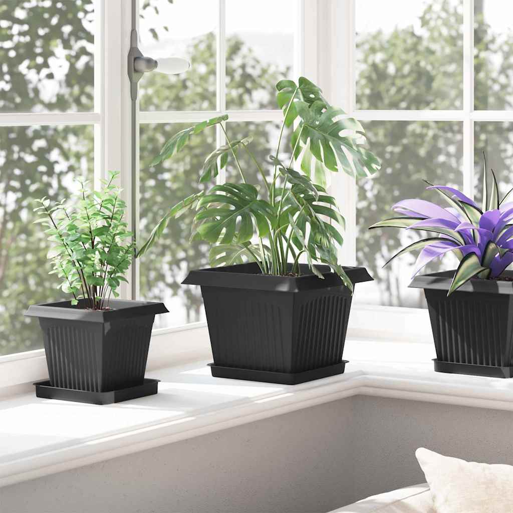 Firkantet Blomsterkrukke 6 pcs Sort 23 x 23 x 17,5 cm Plastik