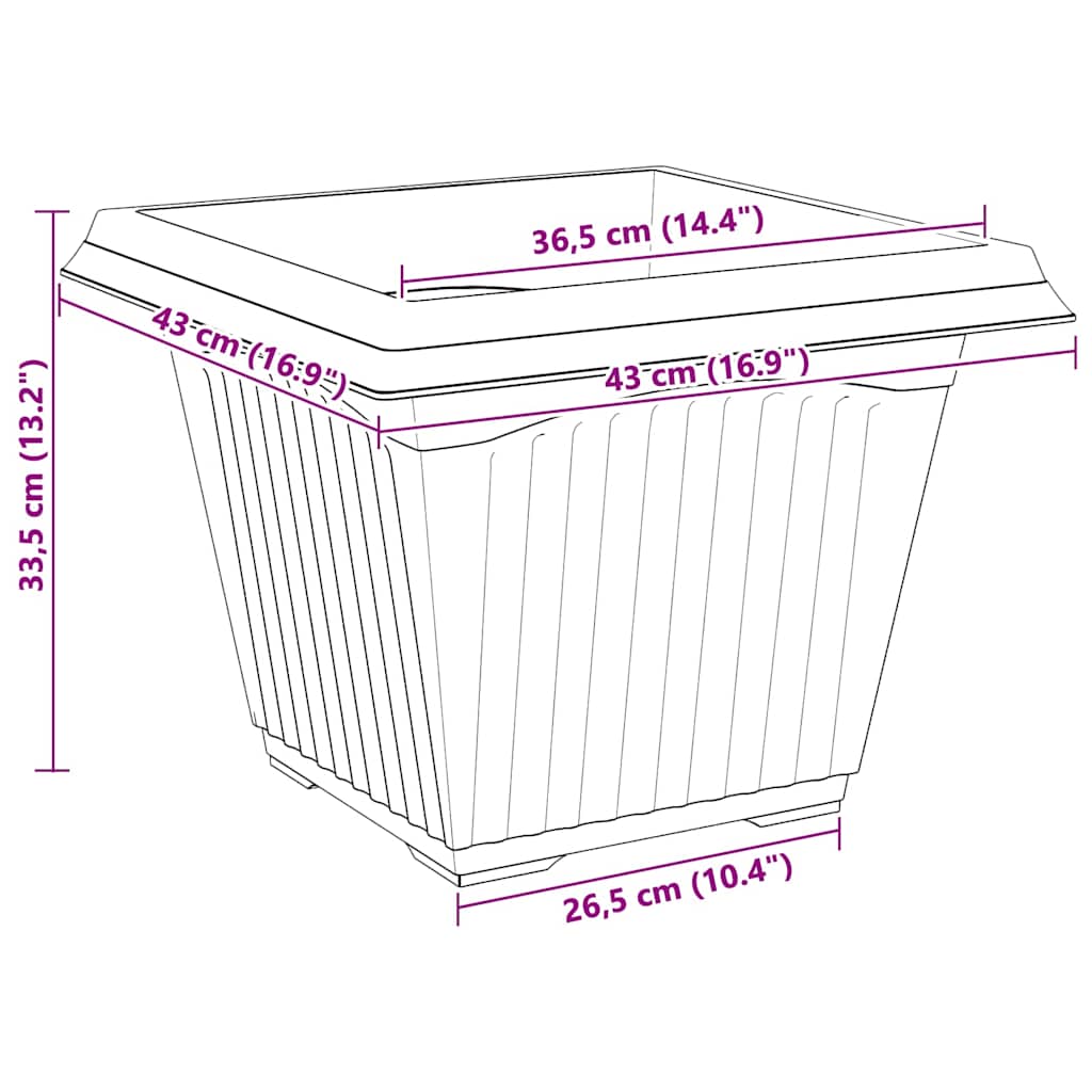 Firkantet Blomsterkrukke 6 pcs Sort 43 x 43 x 33,5 cm Plastik