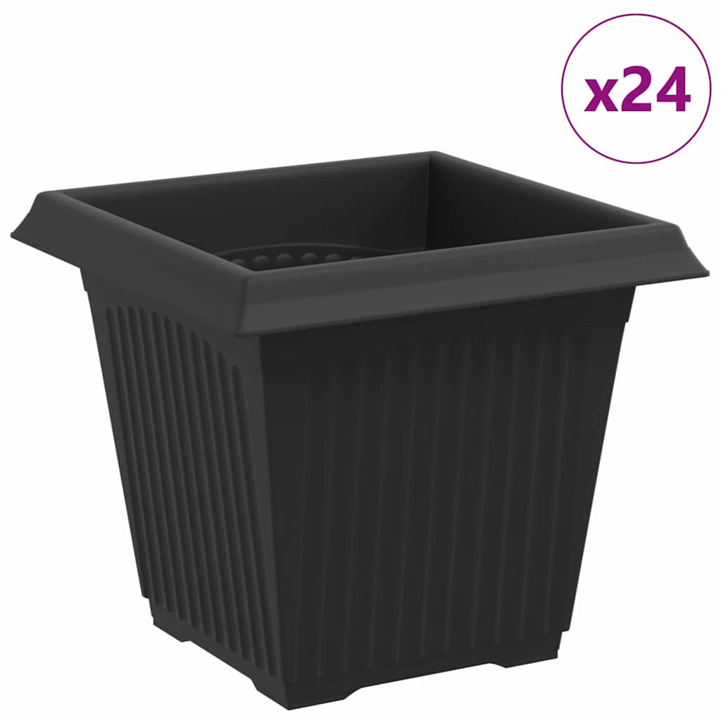 Firkantet Blomsterkrukke 24 pcs Sort 16 x 16 x 14 cm Plastik
