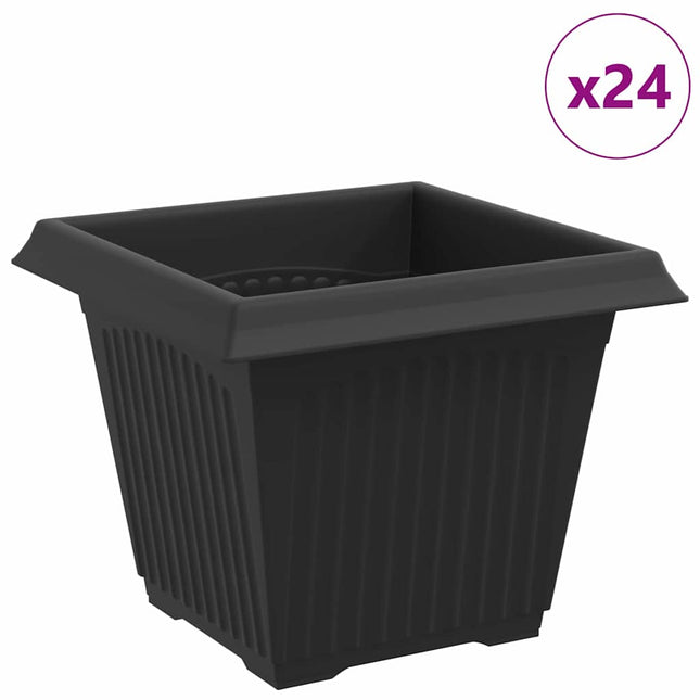 Firkantet Blomsterkrukke 24 pcs Sort 20 x 20 x 16 cm Plastik