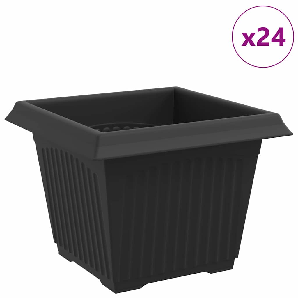 Firkantet Blomsterkrukke 24 pcs Sort 23 x 23 x 17,5 cm Plastik