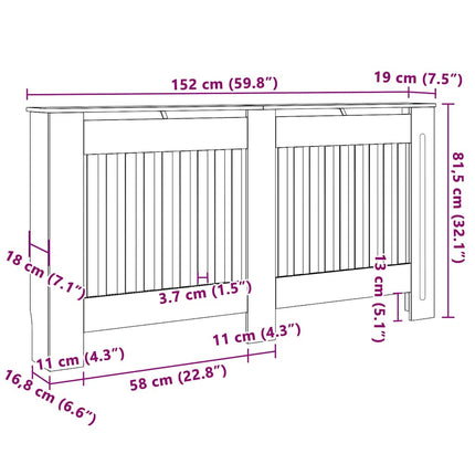 Radiatorcover 2 stk. Grå 152 x 19 x 81,5 cm Konstrueret træ
