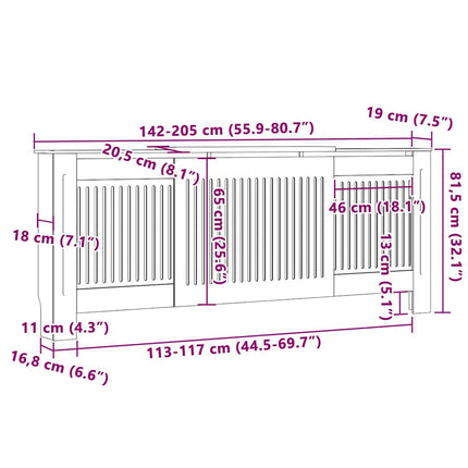 Radiatorcover 2 stk. Hvid 205 x 20,5 x 81,5cm Konstrueret træ