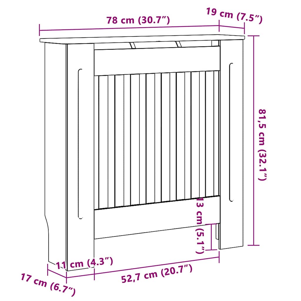 Radiatorcover Sort 78 x 19 x 81,5cm Konstrueret træ