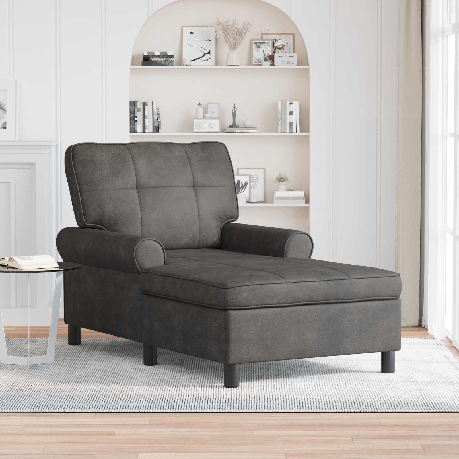 Chaise lounge med pude - sort faux læder, 91 × 157 × 91 cm