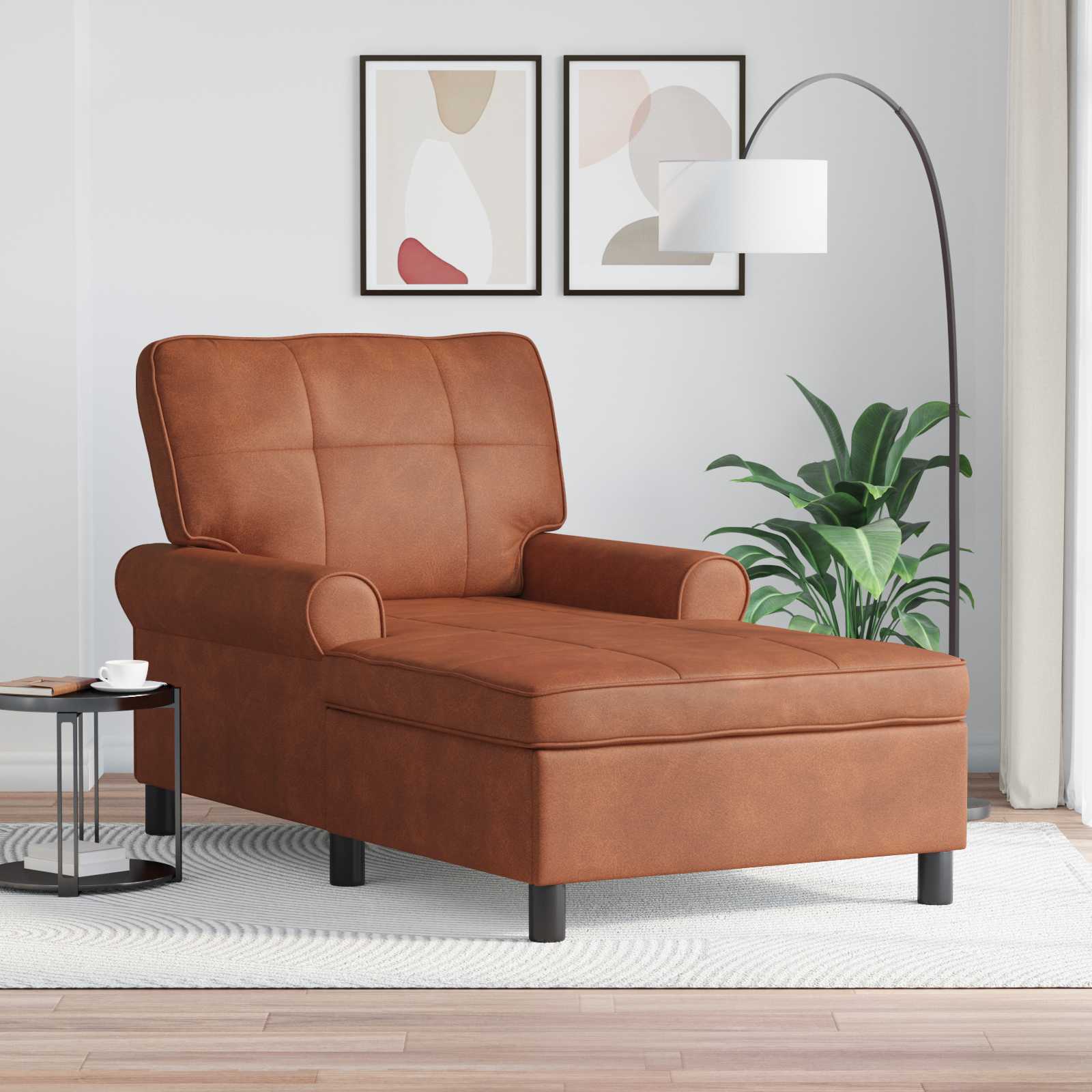 Chaise lounge med pude - brun faux læder, 91 × 157 × 91 cm