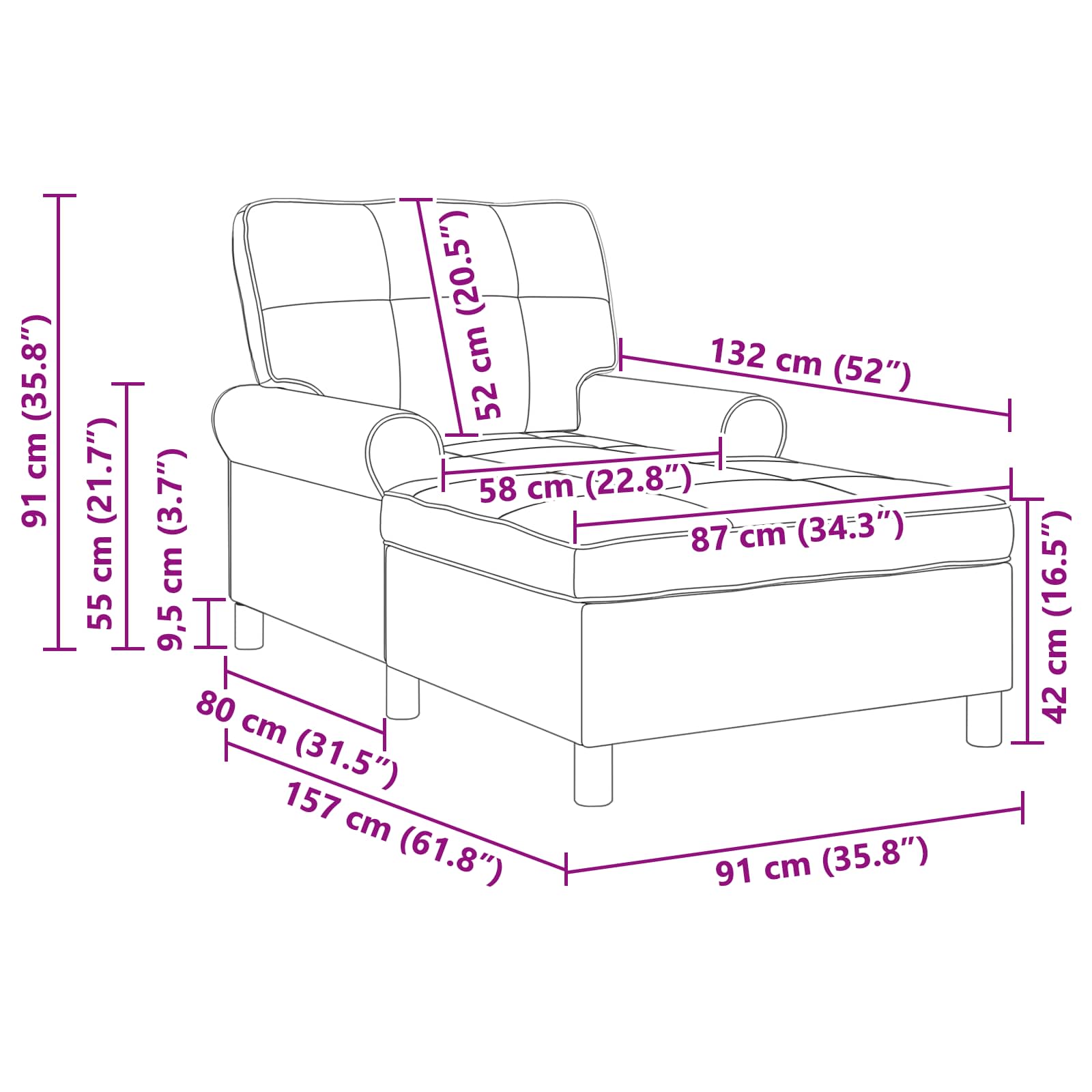 Chaise Lounge med pude Brun 91 x 157 x 91 cm Faux læder