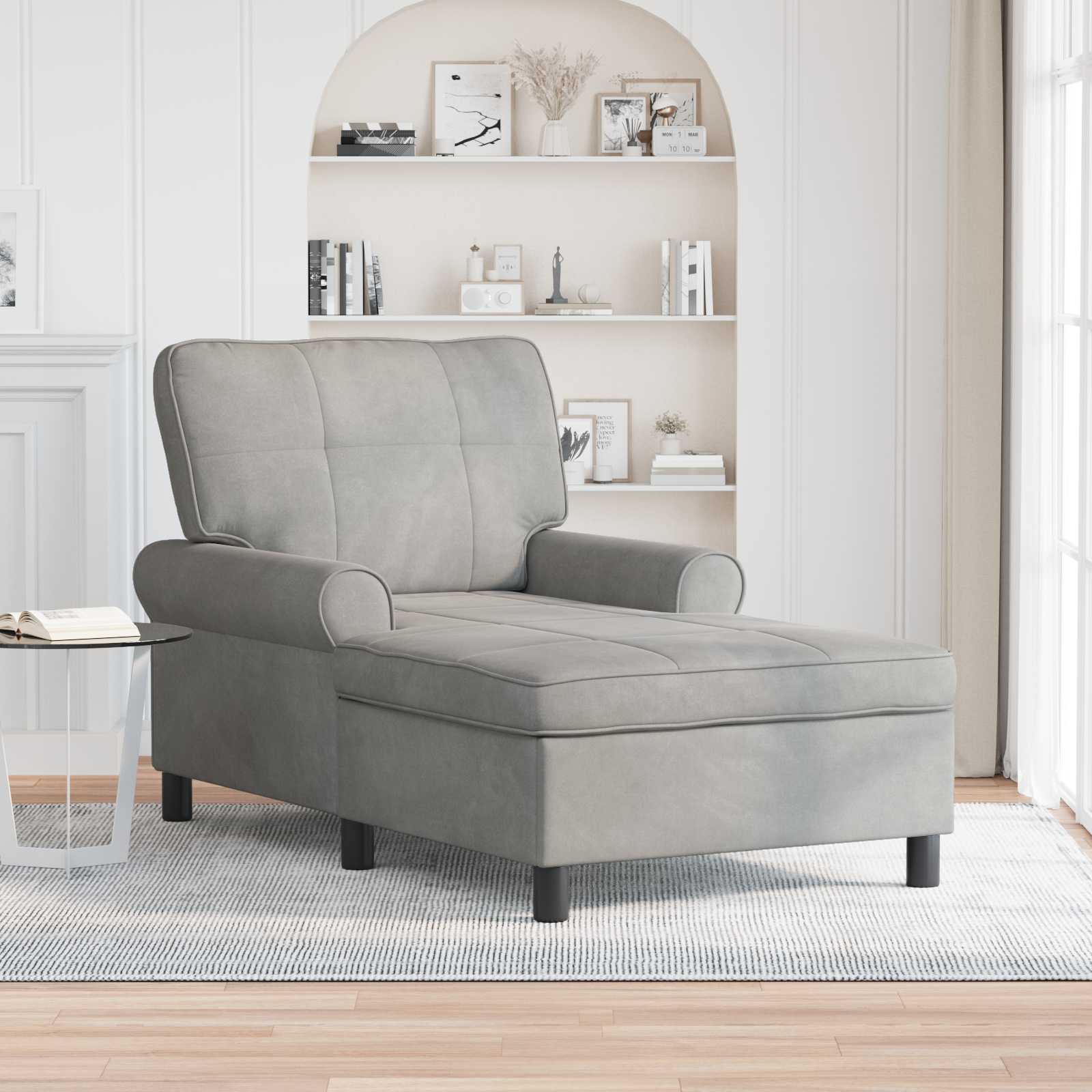 Chaise lounge i fløjl med pude - lysegrå, 91 × 157 × 91 cm