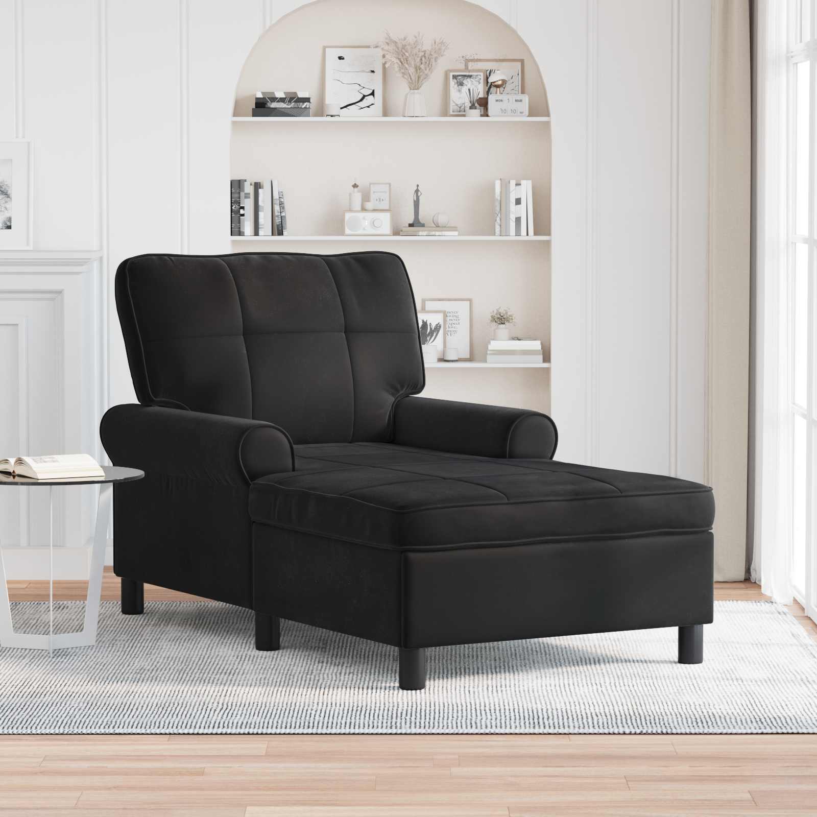 Chaiselong med pude i sort fløjl - 91 × 157 × 91 cm