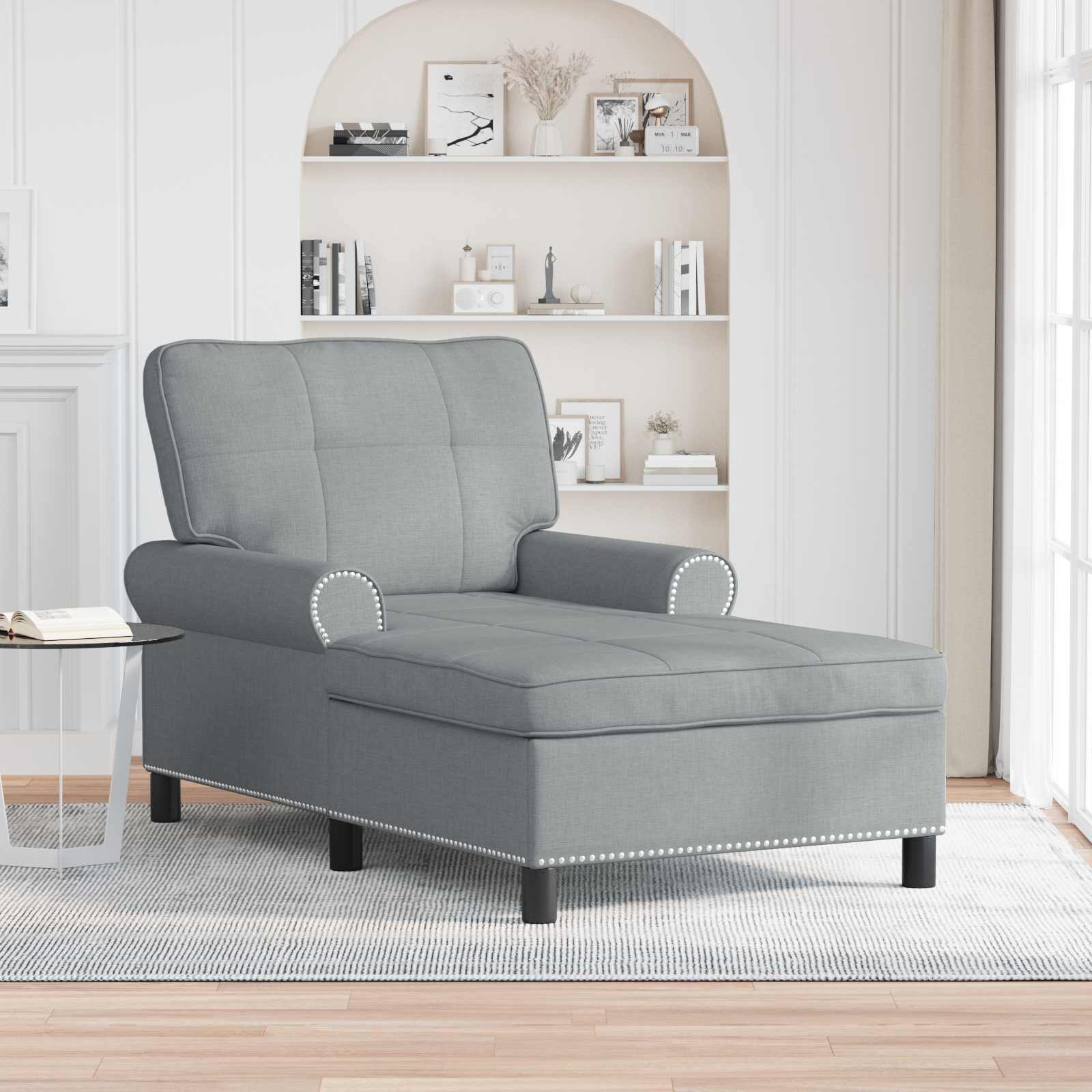 Chaise lounge med pude - lysegrå stof, 91 × 157 × 91 cm