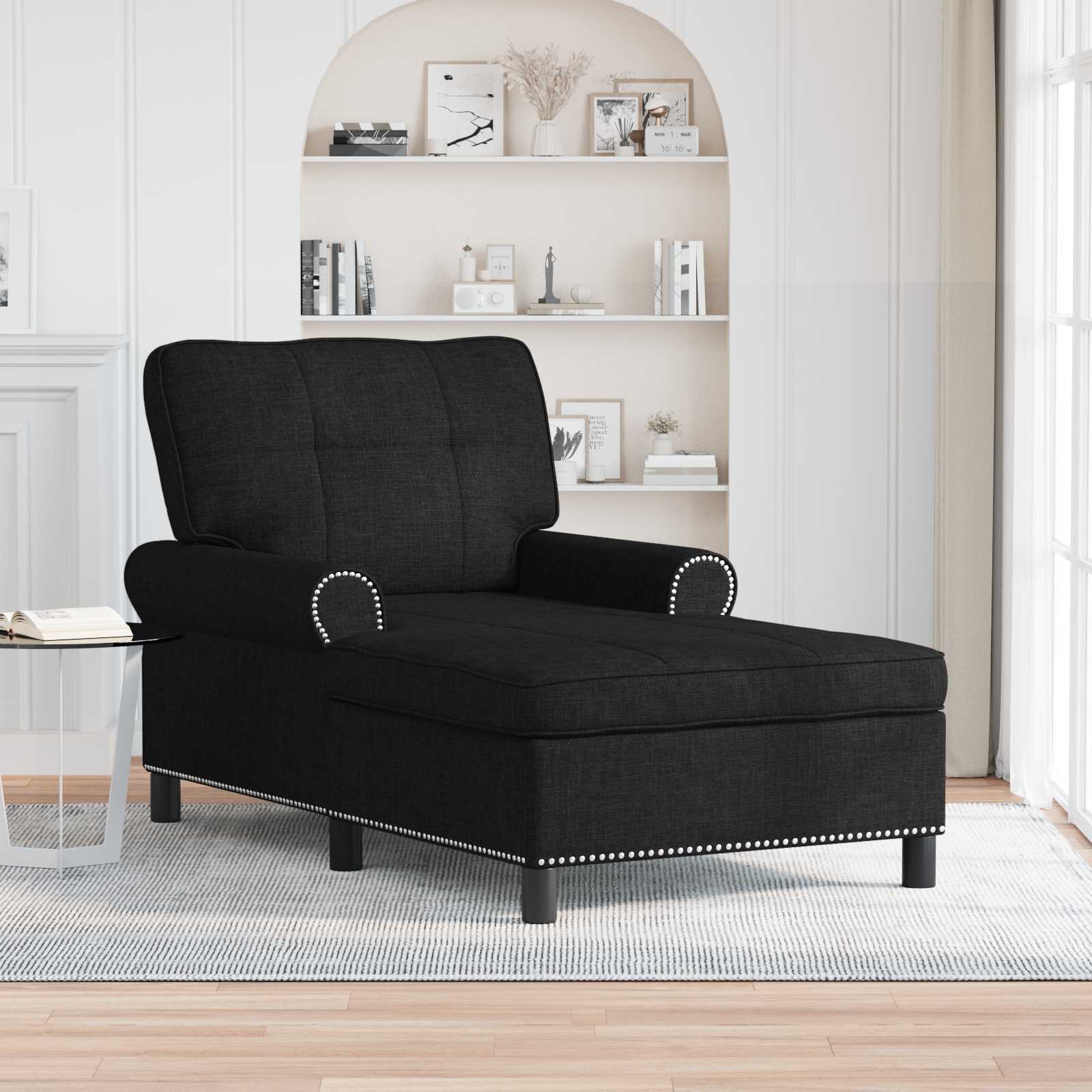 Chaise lounge med pude - sort stof 91 × 157 × 91 cm