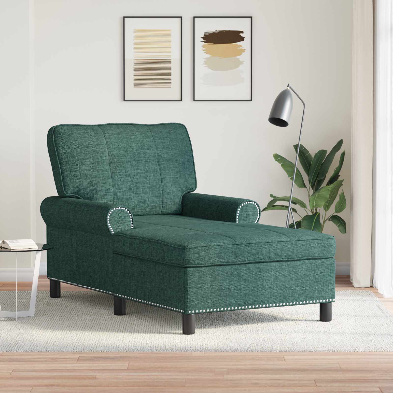 Chaise lounge med pude - mørkegrøn stof, 91 × 157 × 91 cm