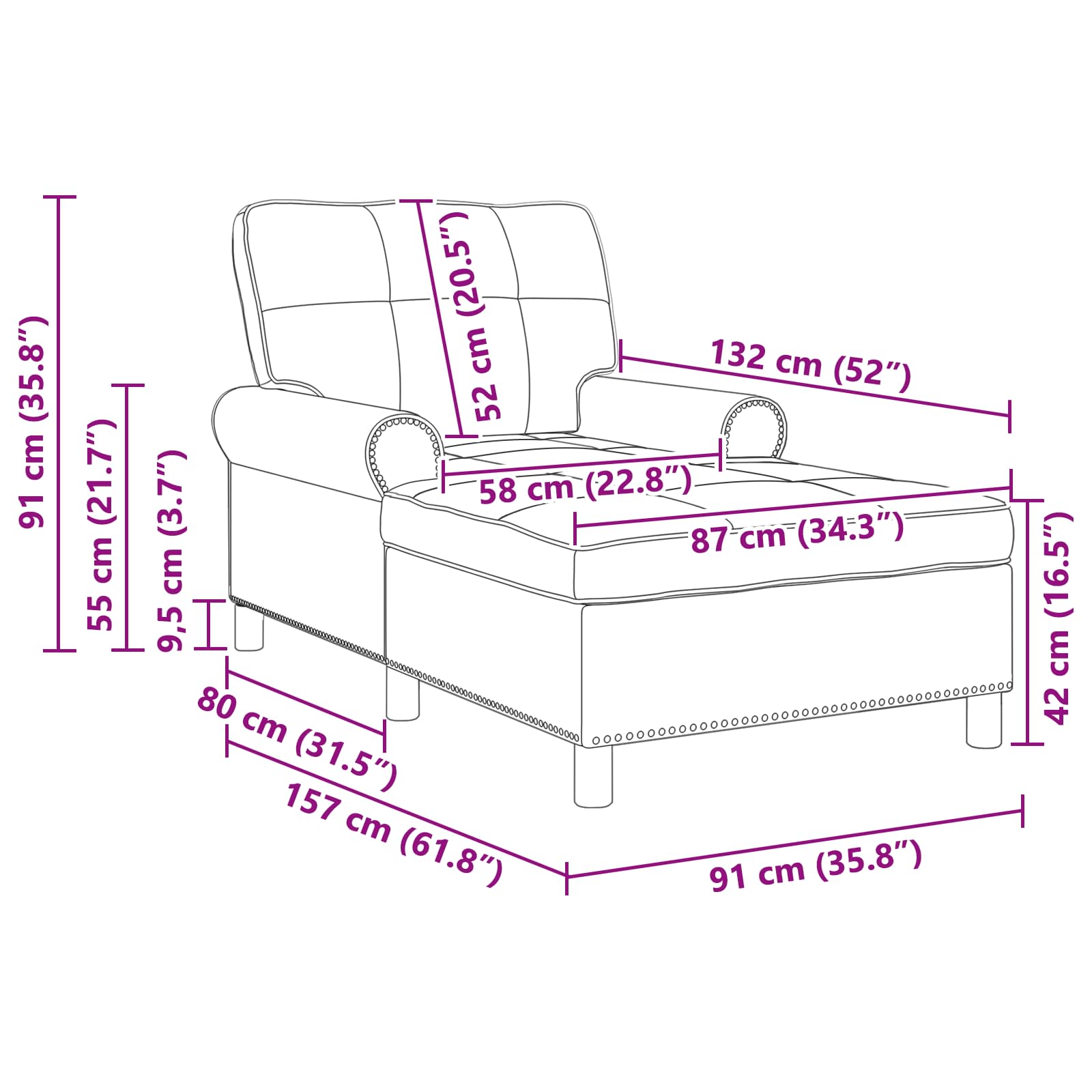 Chaise Lounge med pude Gråbrun 91 x 157 x 91 cm Stof