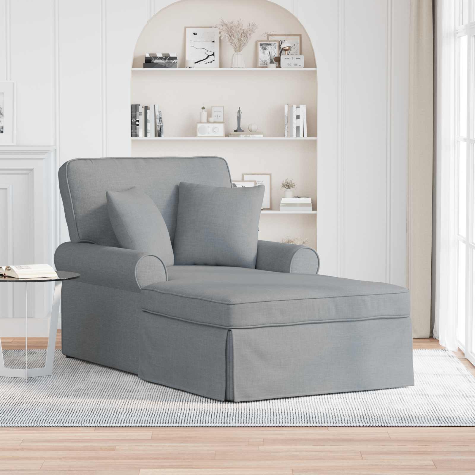 Chaise lounge med volant med pude med pude 3 pcs Lysegrå Stof