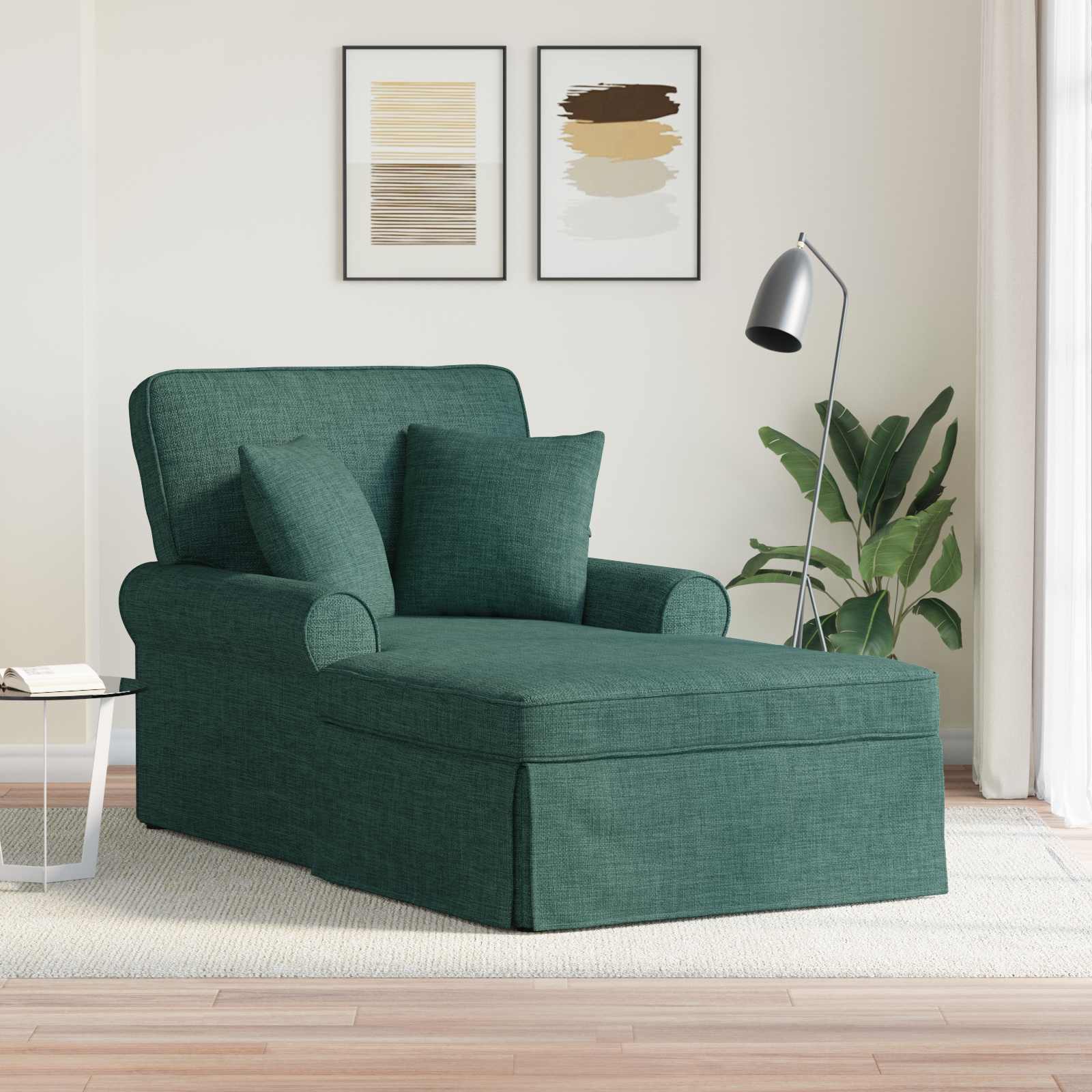 Chaise lounge med volant med pude med pude 3 pcs Mørkegrøn Stof