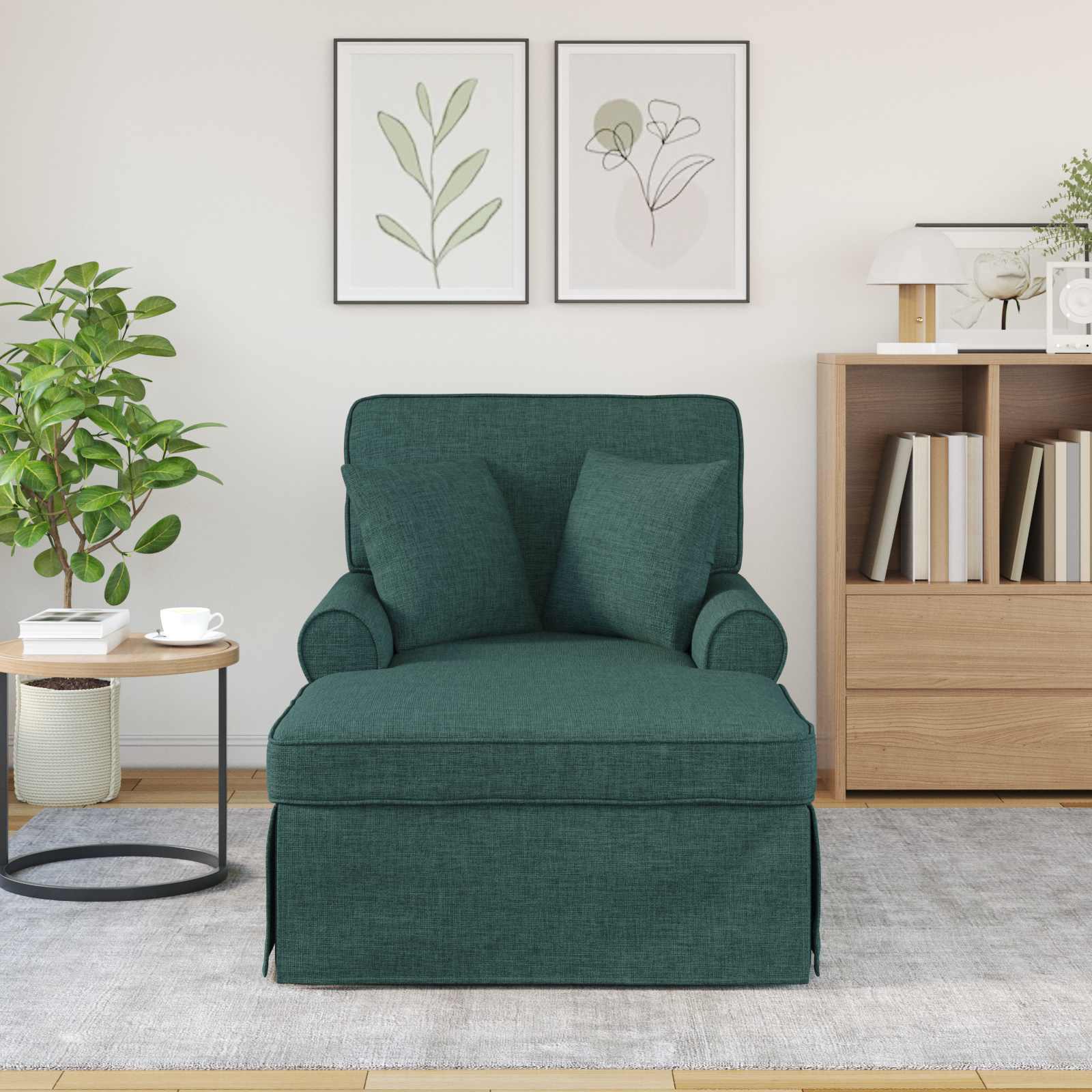 Chaise lounge med volant med pude med pude 3 pcs Mørkegrøn Stof