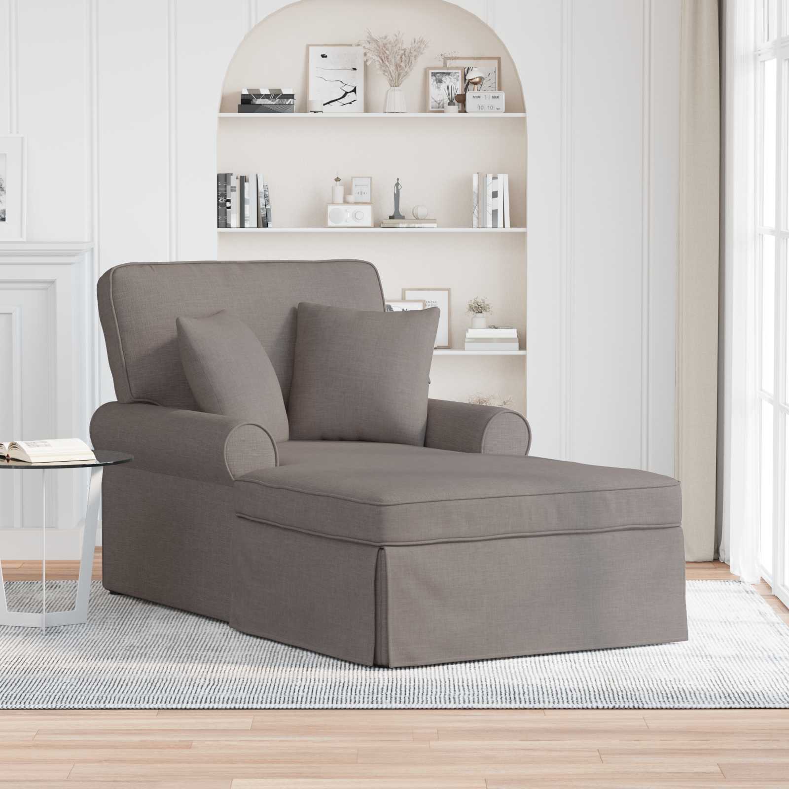 Chaise lounge med volant med pude med pude 3 pcs Gråbrun Stof