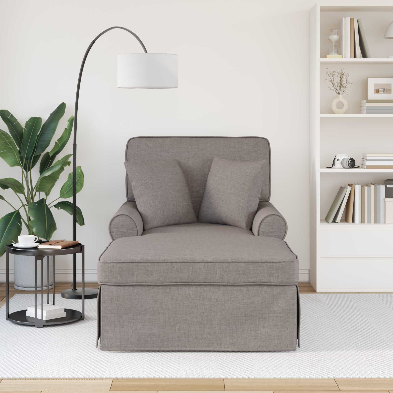 Chaise lounge med volant med pude med pude 3 pcs Gråbrun Stof