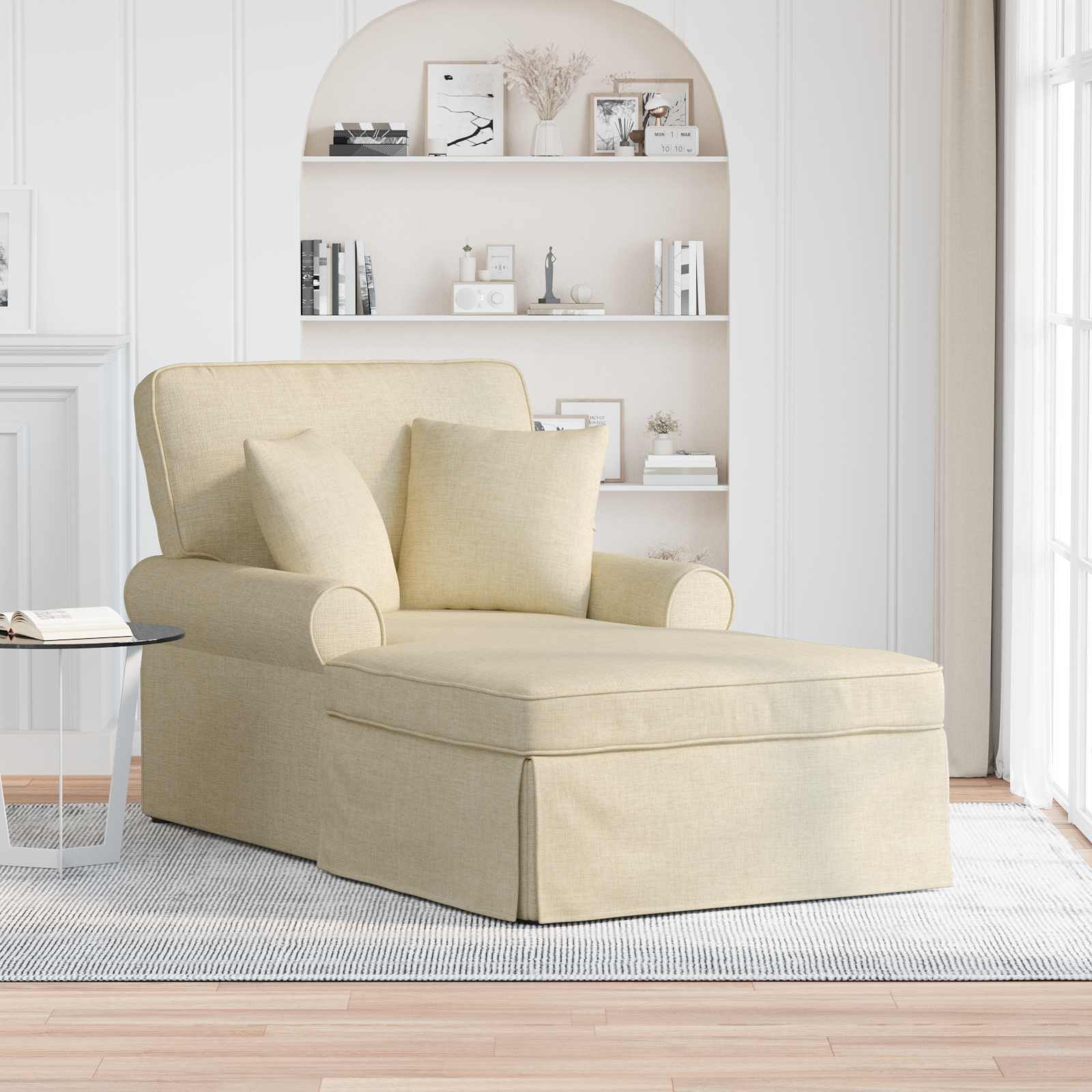 Chaise lounge med volant med pude med pude 3 pcs Creme Stof