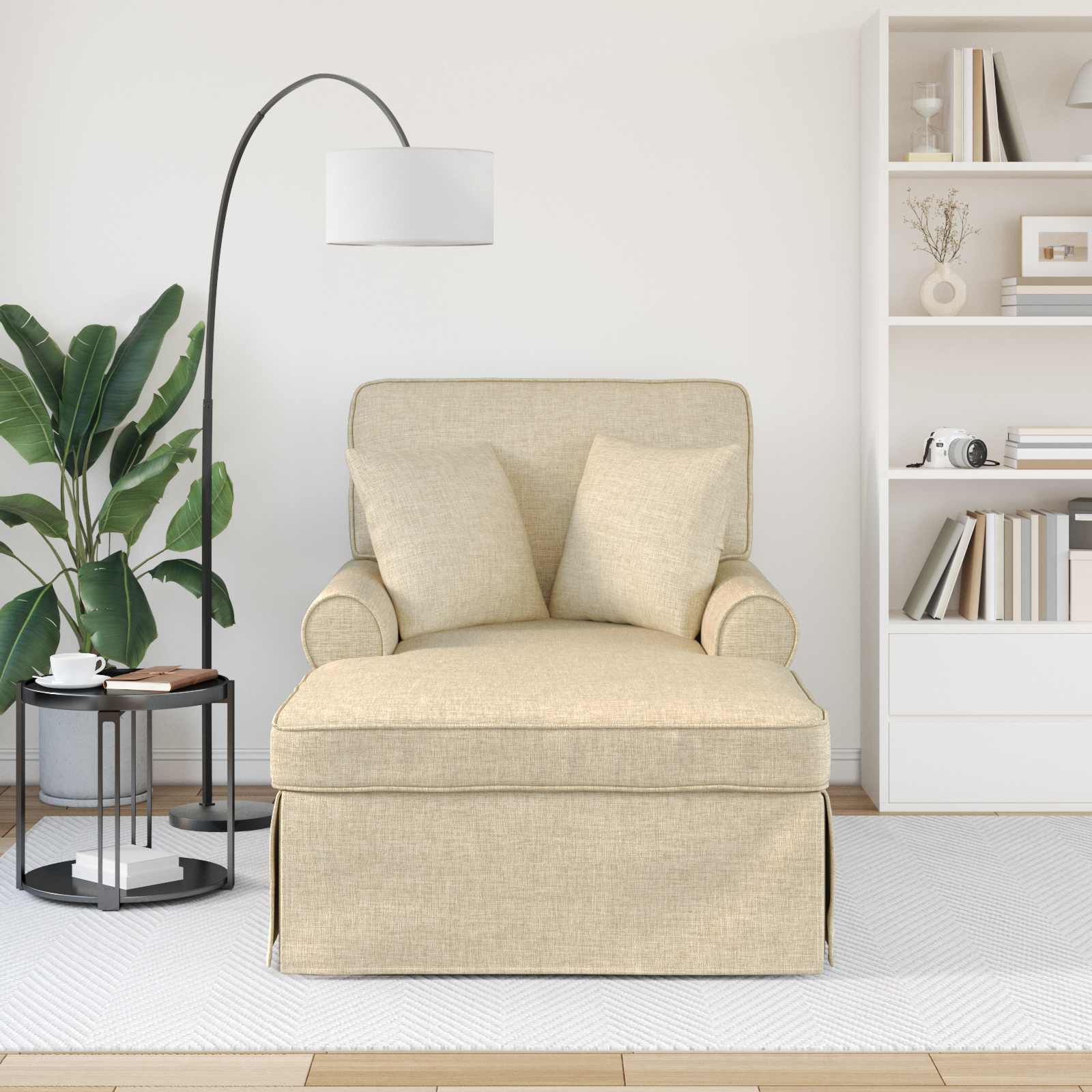 Chaise lounge med volant med pude med pude 3 pcs Creme Stof