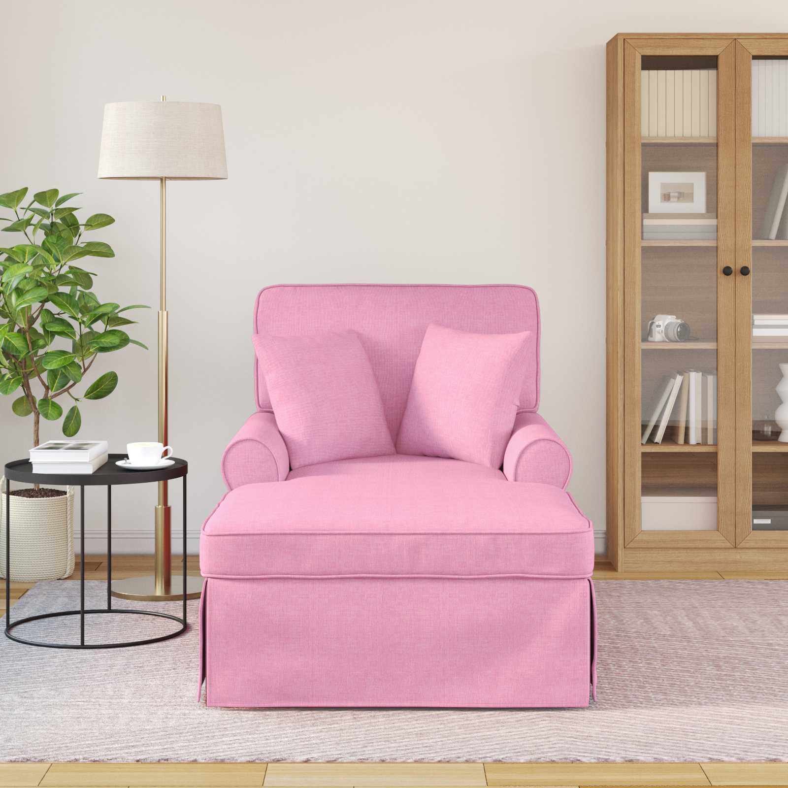Chaise lounge med volant med pude med pude 3 pcs Lyserød Stof