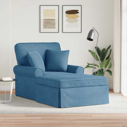 Chaise lounge med volant 3 stk. Blå Velourstof 91 x 157 x 91 cm